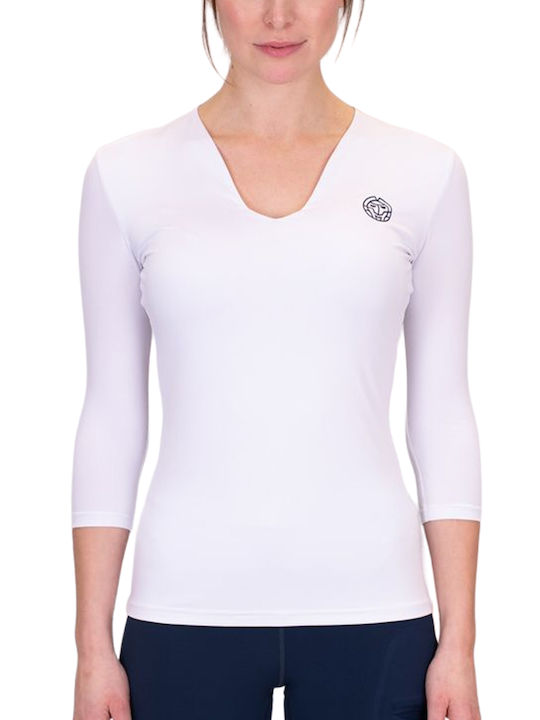 Bidi Badu Damen Sportliches Bluse Langärmelig mit V-Ausschnitt White.