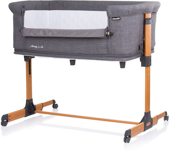 Chipolino Λίκνο Mommy N Me Graphite Wood με Στρώμα και Πλαϊνό Άνοιγμα