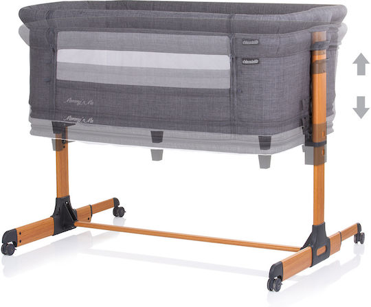 Chipolino Λίκνο Mommy N Me Graphite Wood με Στρώμα και Πλαϊνό Άνοιγμα