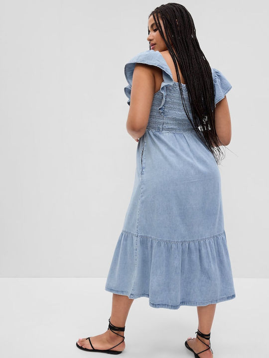 Summer Midi Dress with Ruffle Light Blue