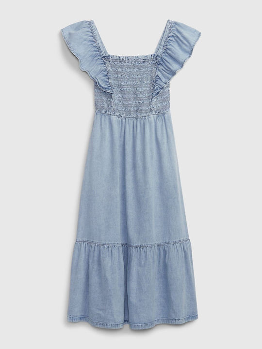 Summer Midi Dress with Ruffle Light Blue