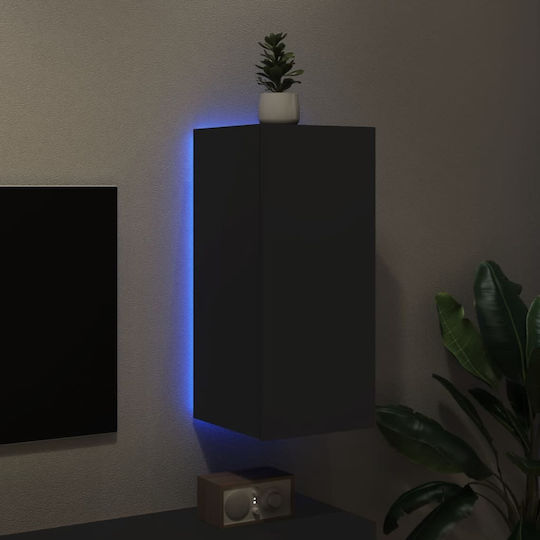Dulap Suspendat pentru Sufragerie din Placă Aglomerată Neagră cu Iluminare LED 30.5x35x70cm