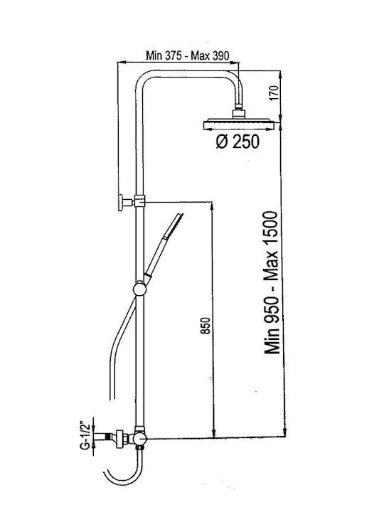 AQG Nite Ρυθμιζόμενη Στήλη Ντουζ με Μπαταρία 95-150 cm Μαύρη