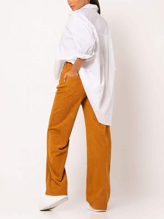 Noobass Damen Kord Hose in Weiter Linie Mustard