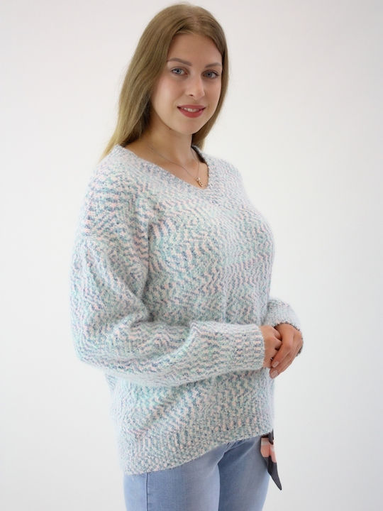 Brak Women's Long Sleeve Sweater with V Neckline Turquoise