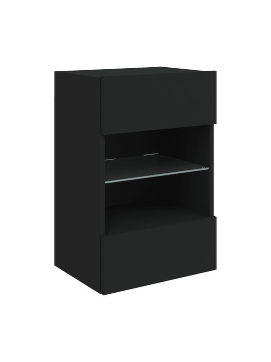 Wall Mounted Particle Board Living Room Display Cabinet with Glass & Lighting Black 40x30x60.5cm