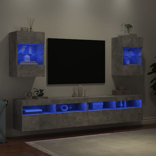 Vitrină de Perete pentru Sufragerie din Placă Aglomerată Gri cu Geam și Iluminare LED 40x30x60.5 cm