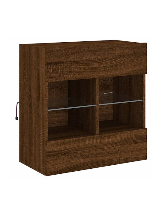 Wall Living Room Display Cabinet made of Particleboard with Glass & Lighting Brown Oak 58.5x30x60.5cm