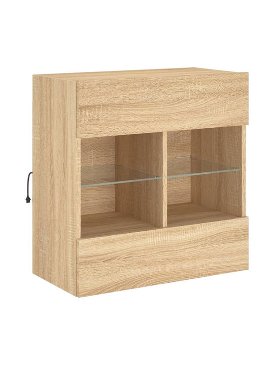 Wall Mounted Particle Board Living Room Display Cabinet with Glass & Lighting Sonoma Oak 58.5x30x60.5cm