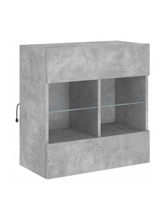 Wall Living Room Display Cabinet made of Particleboard with Glass & Lighting Grey 58.5x30x60.5cm