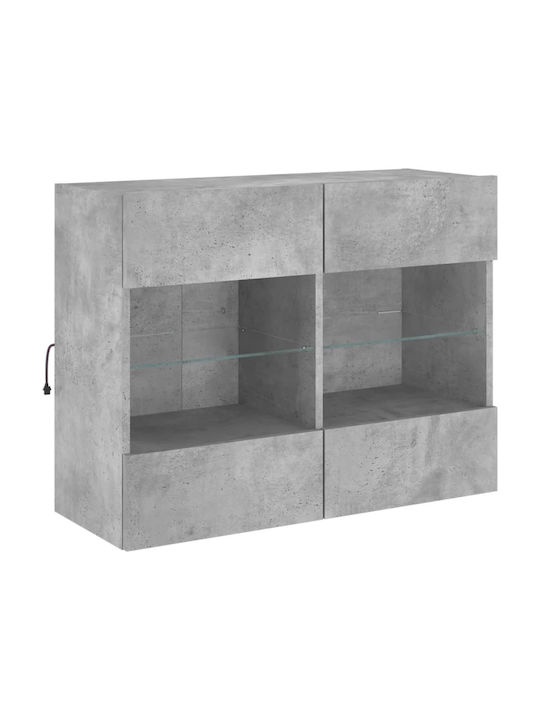 Wall Living Room Display Cabinet made of Particleboard with Glass & Lighting Grey 78.5x30x60.5cm