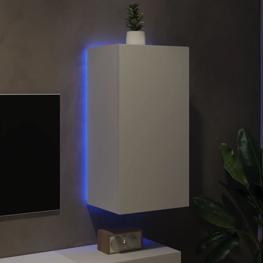 Hängende Wohnzimmer-Vitrine aus Spanplatte Weiß mit LED-Beleuchtung 40,5 x 35 x 80 cm