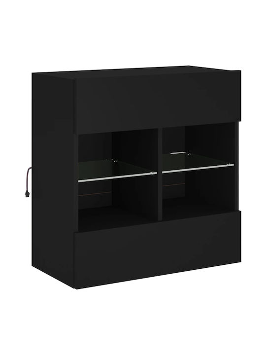 Висулка Витрина за хол от ПДЧ със Стъкло & Осветление Черно 58.5x30x60.5см