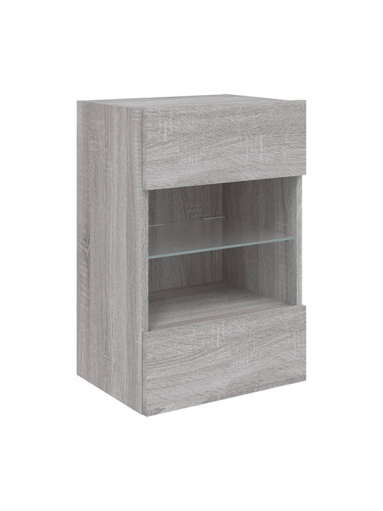 Wall Mounted Particle Board Living Room Display Cabinet with Glass & Lighting Grey Sonoma 40x30x60.5cm