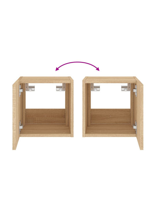 Wall Living Room Display Cabinet made of Particleboard with Glass & Lighting Sonoma Oak 30.5x35x30cm