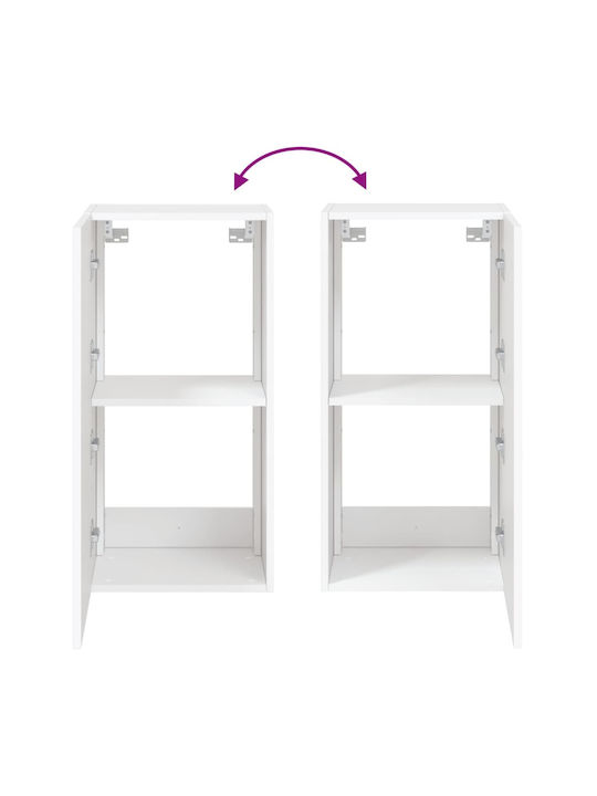 Wall Living Room Display Cabinet made of Particleboard with Glass & Lighting White 40.5x35x80cm