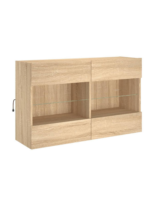 Wall Living Room Display Cabinet made of Particleboard with Glass & Lighting Coffee 98.5x30x60.5cm