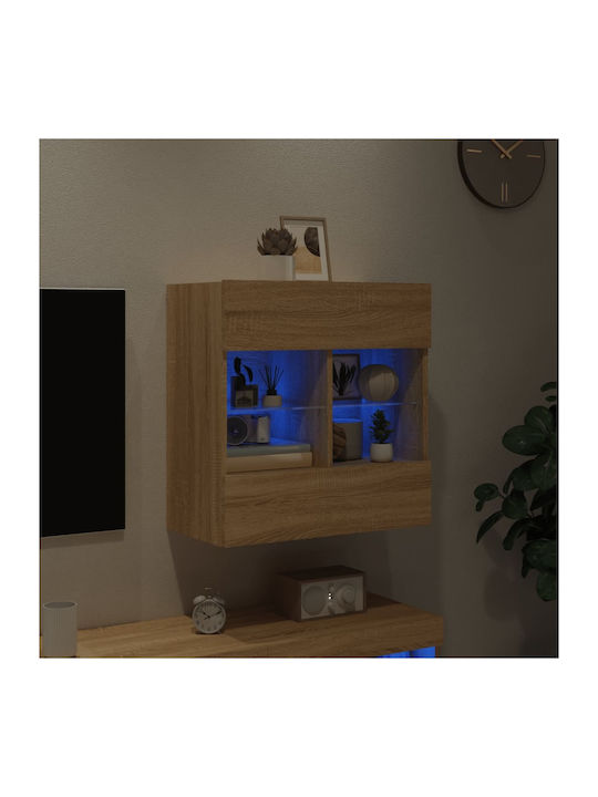 Wall Living Room Display Cabinet made of Particleboard with Glass & Lighting Sonoma Oak 58.5x30x60.5cm