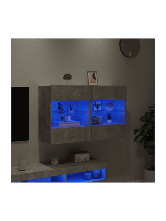 Wand Wohnzimmer Vitrine aus Spanplatte mit Glas & Beleuchtung Grey 98.5x30x60.5cm