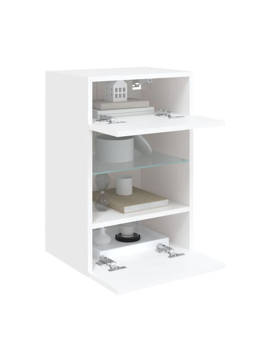 Wall Living Room Display Cabinet made of Particleboard with Glass & Lighting White 40x30x60.5cm