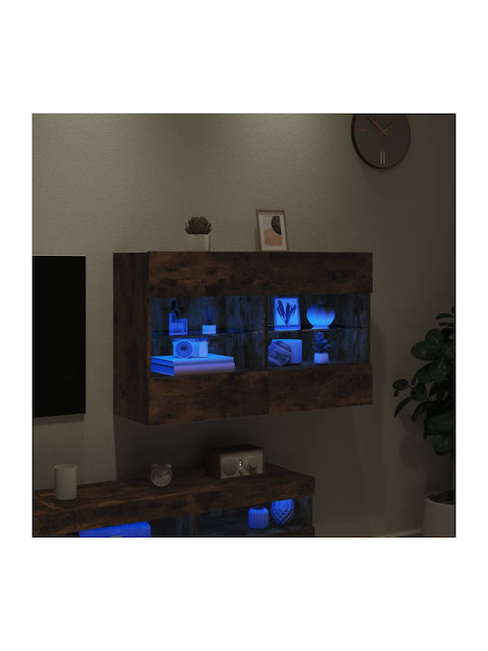 Wall Living Room Display Cabinet made of Particleboard with Glass & Lighting Smoky Oak 98.5x30x60.5cm