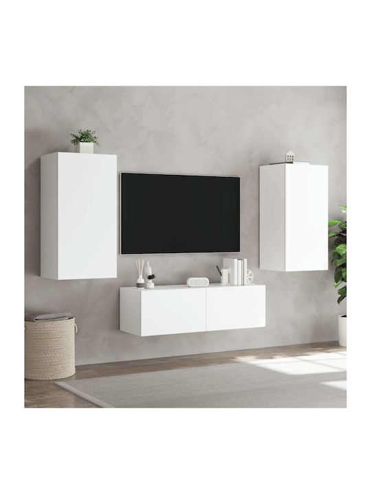 Wall Living Room Display Cabinet made of Particleboard with Glass & Lighting White 40.5x35x80cm