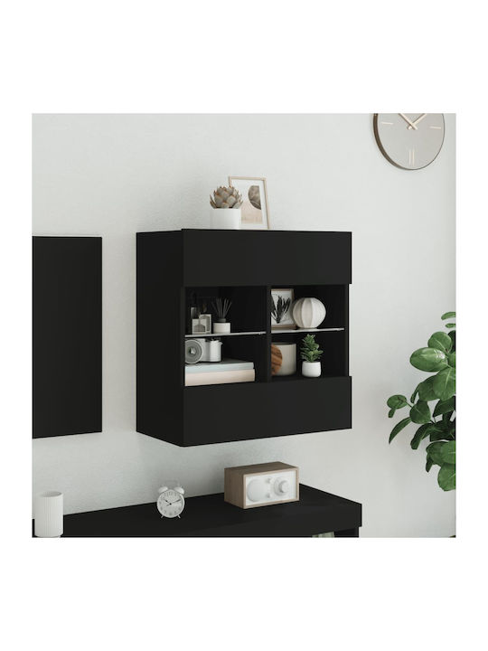 Висулка Витрина за хол от ПДЧ със Стъкло & Осветление Черно 58.5x30x60.5см