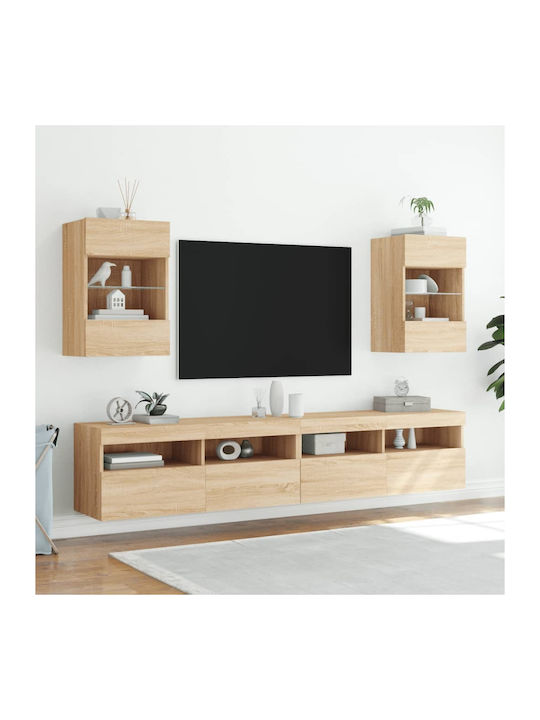 Wall Living Room Display Cabinet made of Particleboard with Glass & Lighting Sonoma Oak 40x30x60.5cm