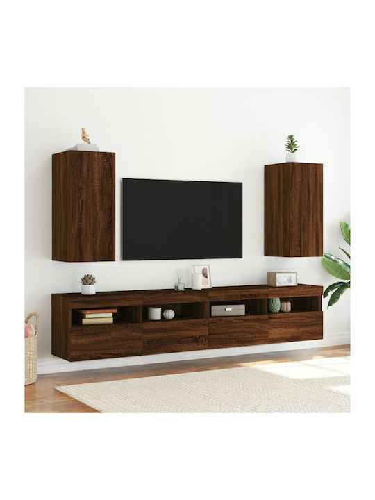 Wand Wohnzimmer Vitrine aus Spanplatte mit Glas & Beleuchtung Brown Oak 30.5x35x70cm