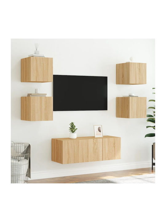 Wall Living Room Display Cabinet made of Particleboard with Glass & Lighting Sonoma Oak 30.5x35x30cm