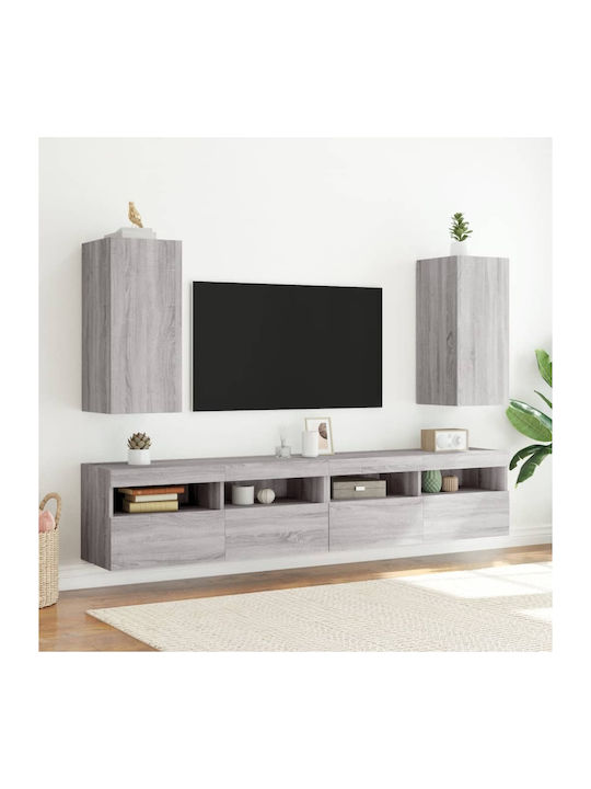 Wand Wohnzimmer Vitrine aus Spanplatte mit Glas & Beleuchtung Grey Sonoma 30.5x35x70cm