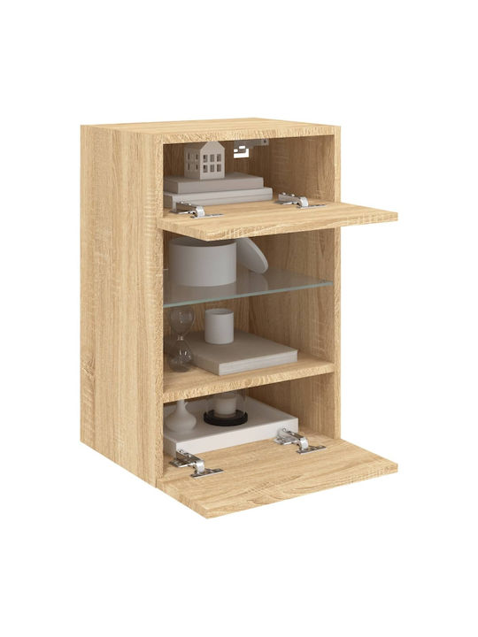 Wall Living Room Display Cabinet made of Particleboard with Glass & Lighting Sonoma Oak 40x30x60.5cm