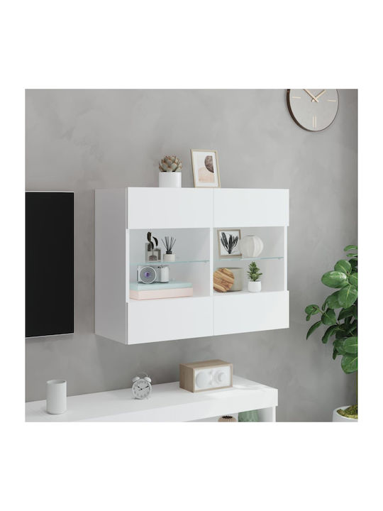 Wall Living Room Display Cabinet made of Particleboard with Glass & Lighting White 78.5x30x60.5cm