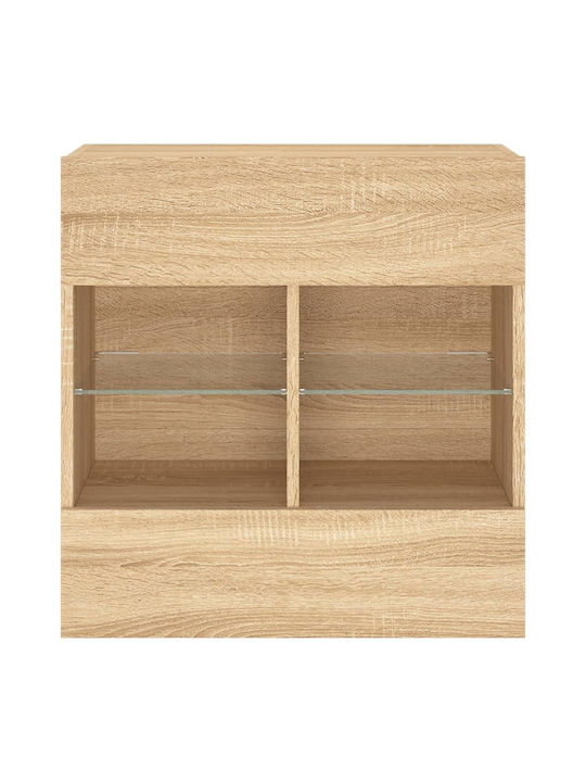 Wall Living Room Display Cabinet made of Particleboard with Glass & Lighting Sonoma Oak 58.5x30x60.5cm