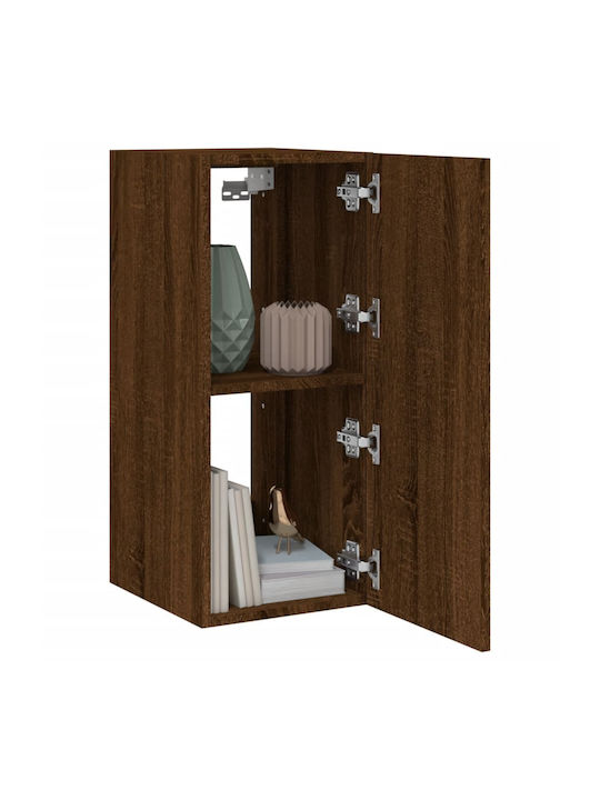 Wand Wohnzimmer Vitrine aus Spanplatte mit Glas & Beleuchtung Brown Oak 30.5x35x70cm