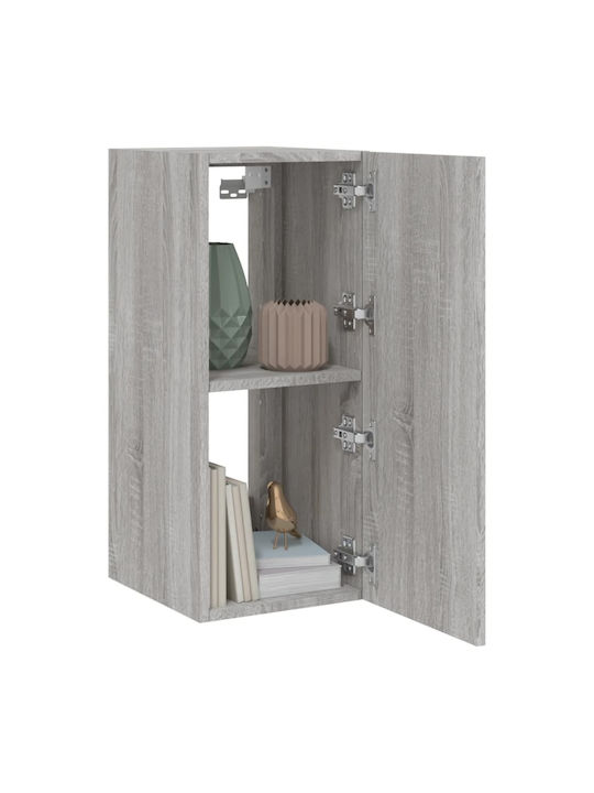 Wand Wohnzimmer Vitrine aus Spanplatte mit Glas & Beleuchtung Grey Sonoma 30.5x35x70cm
