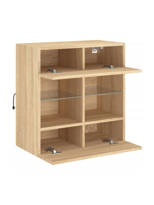 Wall Living Room Display Cabinet made of Particleboard with Glass & Lighting Sonoma Oak 58.5x30x60.5cm