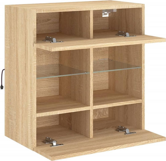 Wall Living Room Display Cabinet made of Particleboard with Glass & Lighting Sonoma Oak 58.5x30x60.5cm