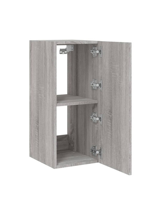 Wand Wohnzimmer Vitrine aus Spanplatte mit Glas & Beleuchtung Grey Sonoma 30.5x35x70cm