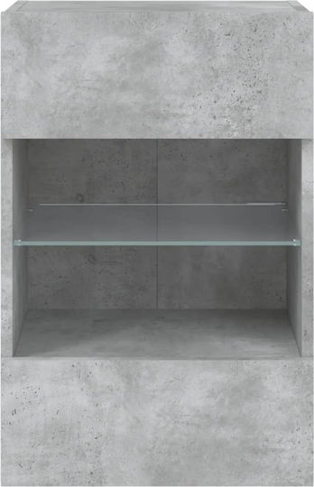 Vitrină de Perete pentru Sufragerie din Placă Aglomerată Gri cu Geam și Iluminare LED 40x30x60.5 cm