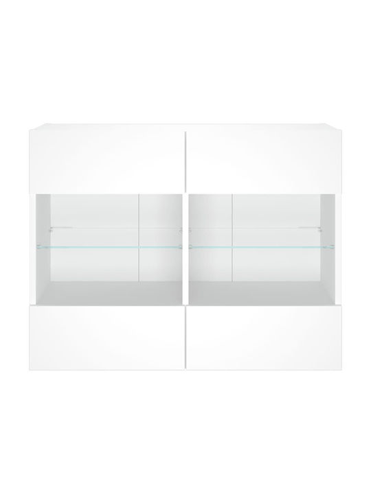 Wall Living Room Display Cabinet made of Particleboard with Glass & Lighting White 78.5x30x60.5cm