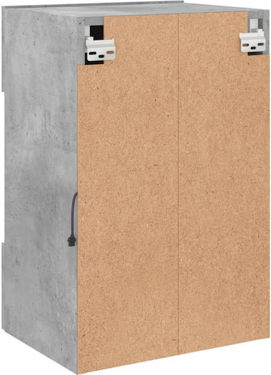 Vitrină de Perete pentru Sufragerie din Placă Aglomerată Gri cu Geam și Iluminare LED 40x30x60.5 cm