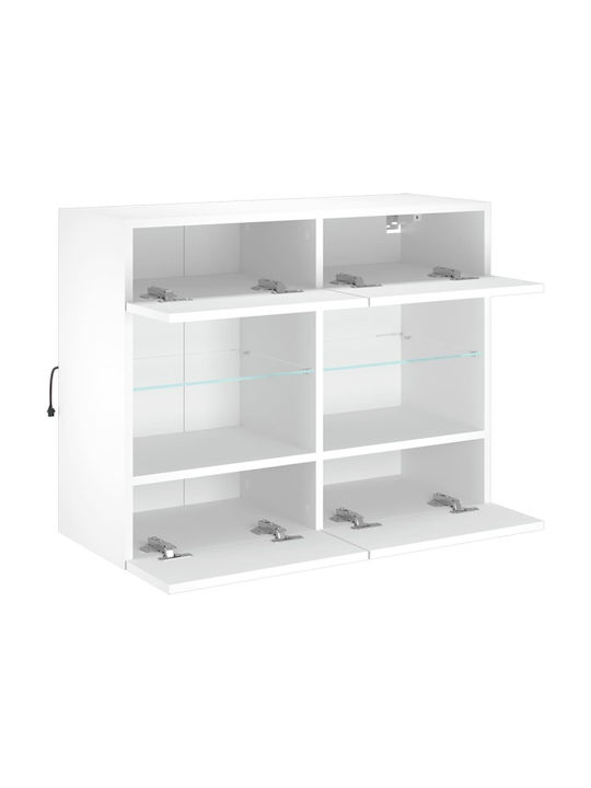 Wall Living Room Display Cabinet made of Particleboard with Glass & Lighting White 78.5x30x60.5cm
