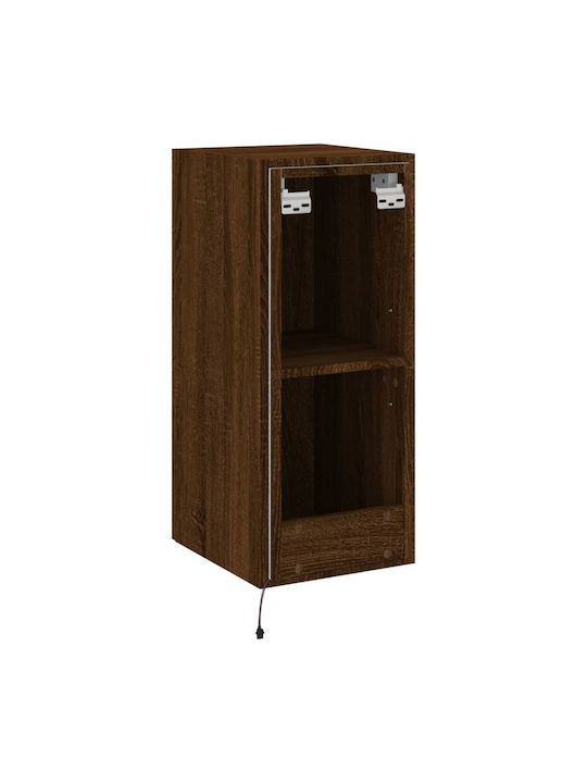 Wand Wohnzimmer Vitrine aus Spanplatte mit Glas & Beleuchtung Brown Oak 30.5x35x70cm