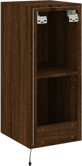 Wall Living Room Display Cabinet made of Particleboard with Glass & Lighting Brown Oak 30.5x35x70cm