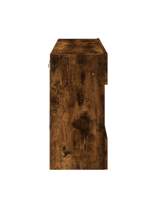 Wall Living Room Display Cabinet made of Particleboard with Glass & Lighting Smoky Oak 98.5x30x60.5cm