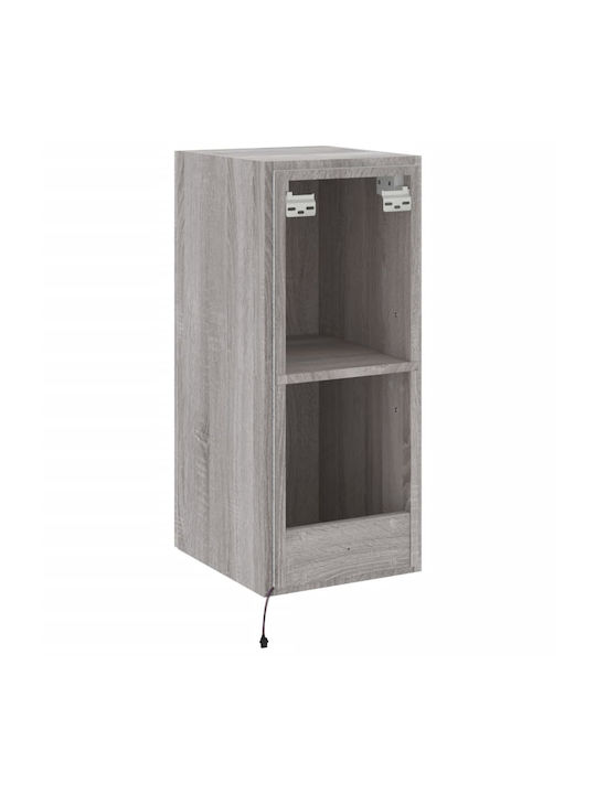 Wand Wohnzimmer Vitrine aus Spanplatte mit Glas & Beleuchtung Grey Sonoma 30.5x35x70cm