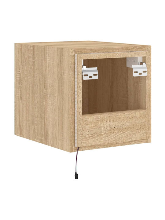 Wall Living Room Display Cabinet made of Particleboard with Glass & Lighting Sonoma Oak 30.5x35x30cm