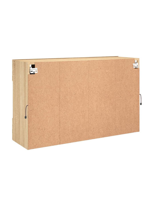 Wall Living Room Display Cabinet made of Particleboard with Glass & Lighting Coffee 98.5x30x60.5cm