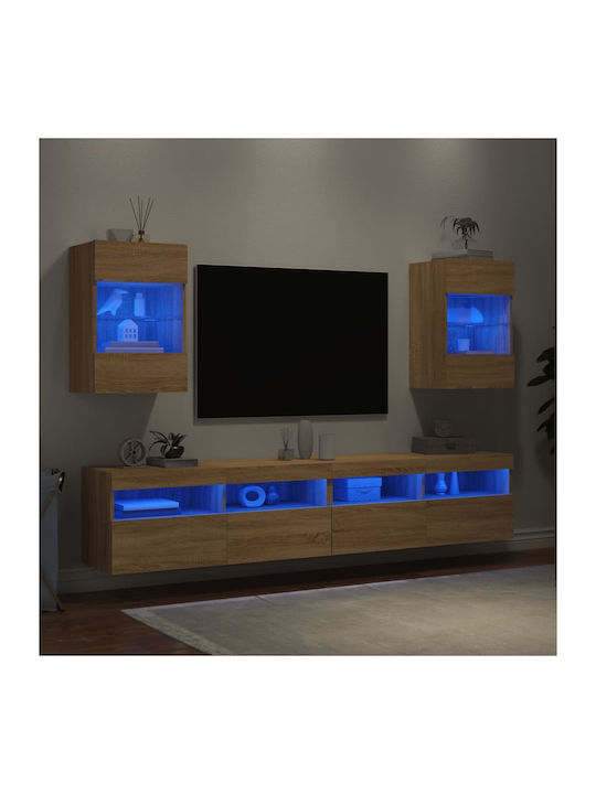 Wall Living Room Display Cabinet made of Particleboard with Glass & Lighting Oaks 40x30x60.5cm